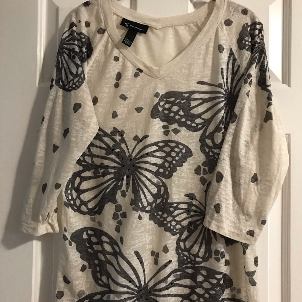 INC 3/4 Length Sleeve Burnout Tee